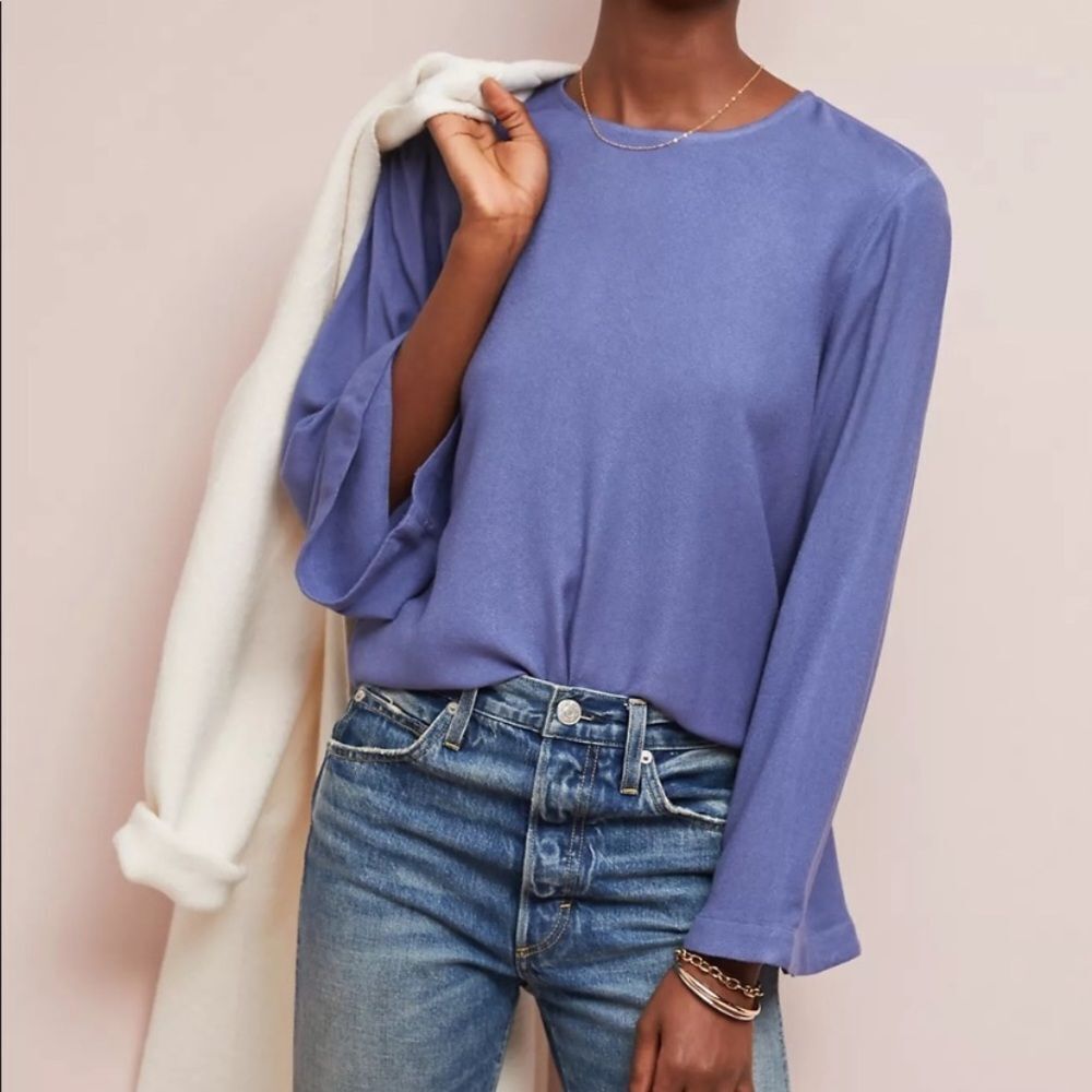 ANTHRO | Cloth & Stone | Bell Sleeve Wedgewood Top K340